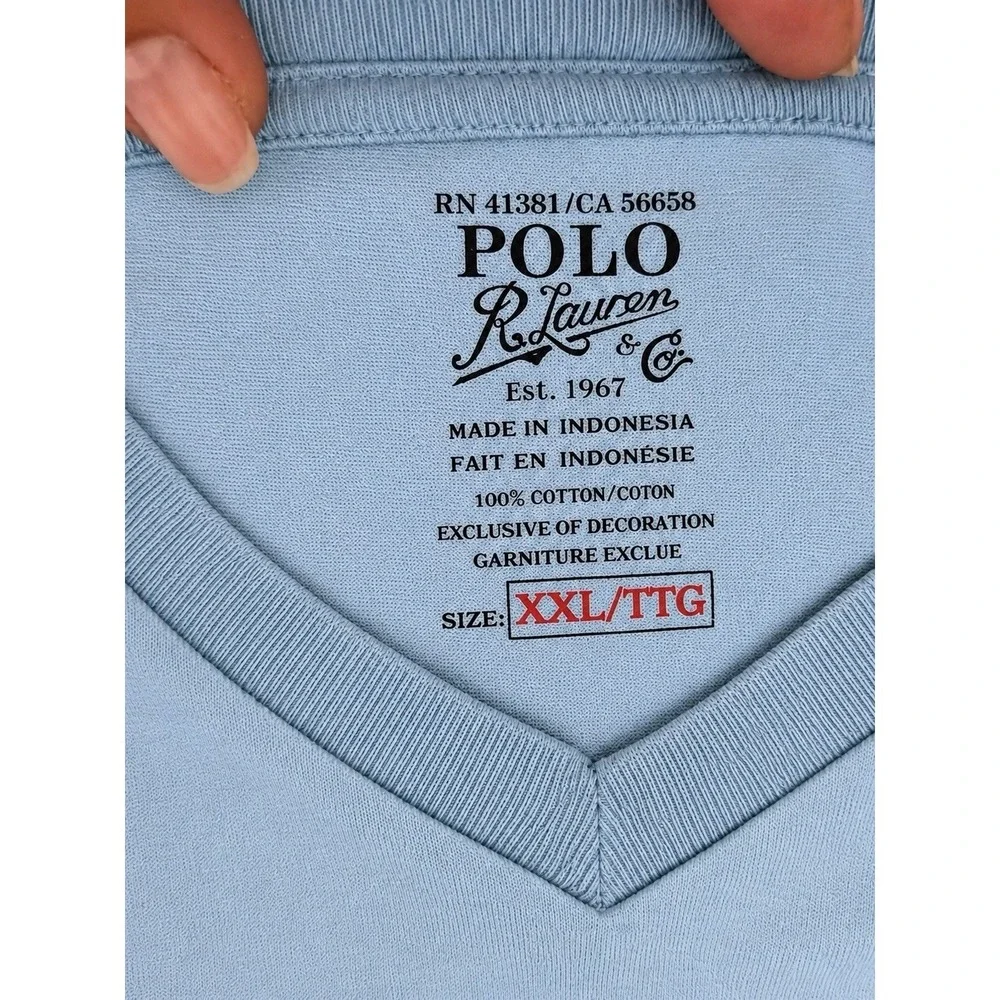 Polo Ralph Lauren Men's XXL Light Blue V-Neck T-Shirt Pony Logo